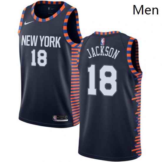Mens Nike New York Knicks 18 Phil Jackson Swingman Navy Blue NBA Jersey 2018 19 City Edition